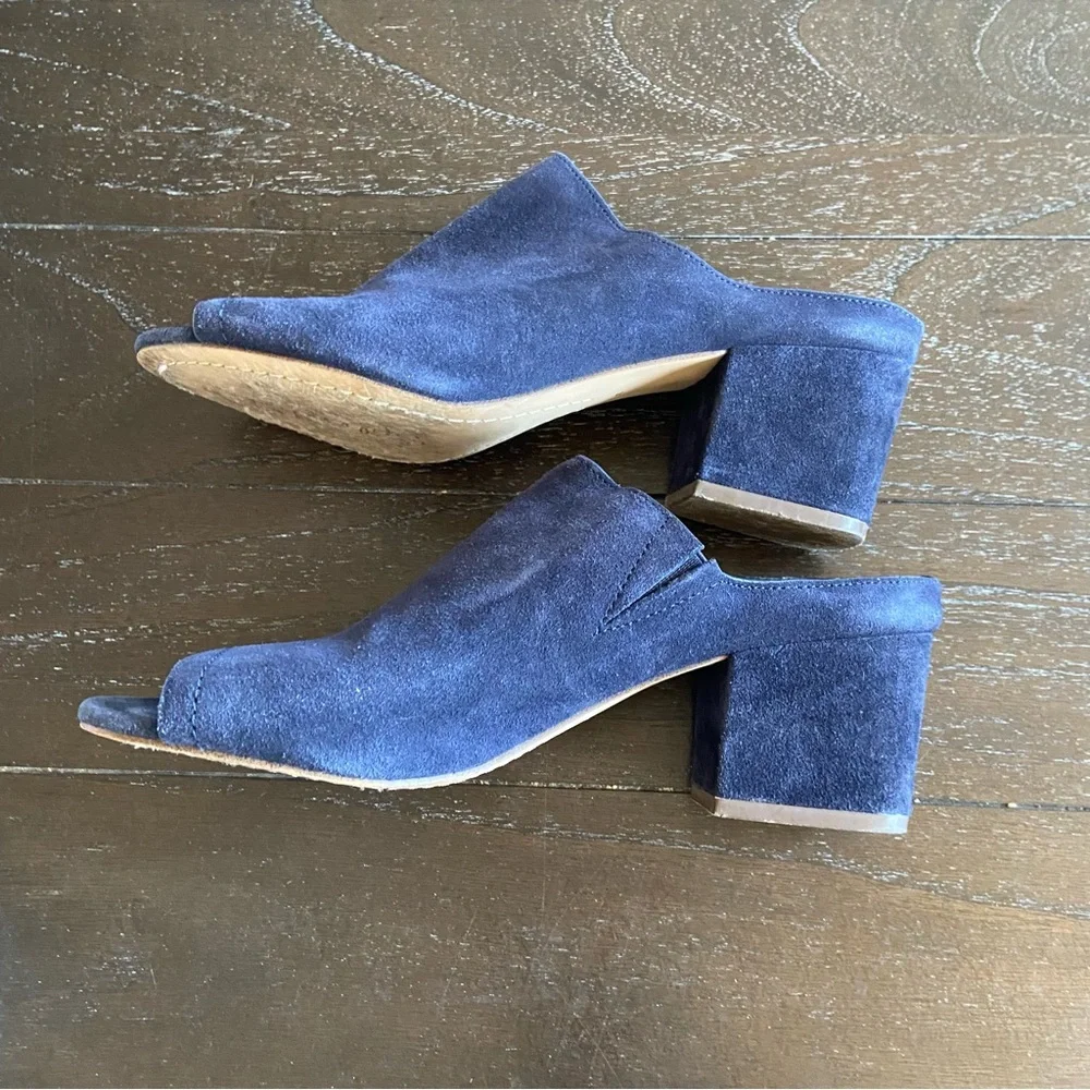 Splendid Navy‎ Blue Suede Leather Peep Toe Mules Sandals Heels Size 10
